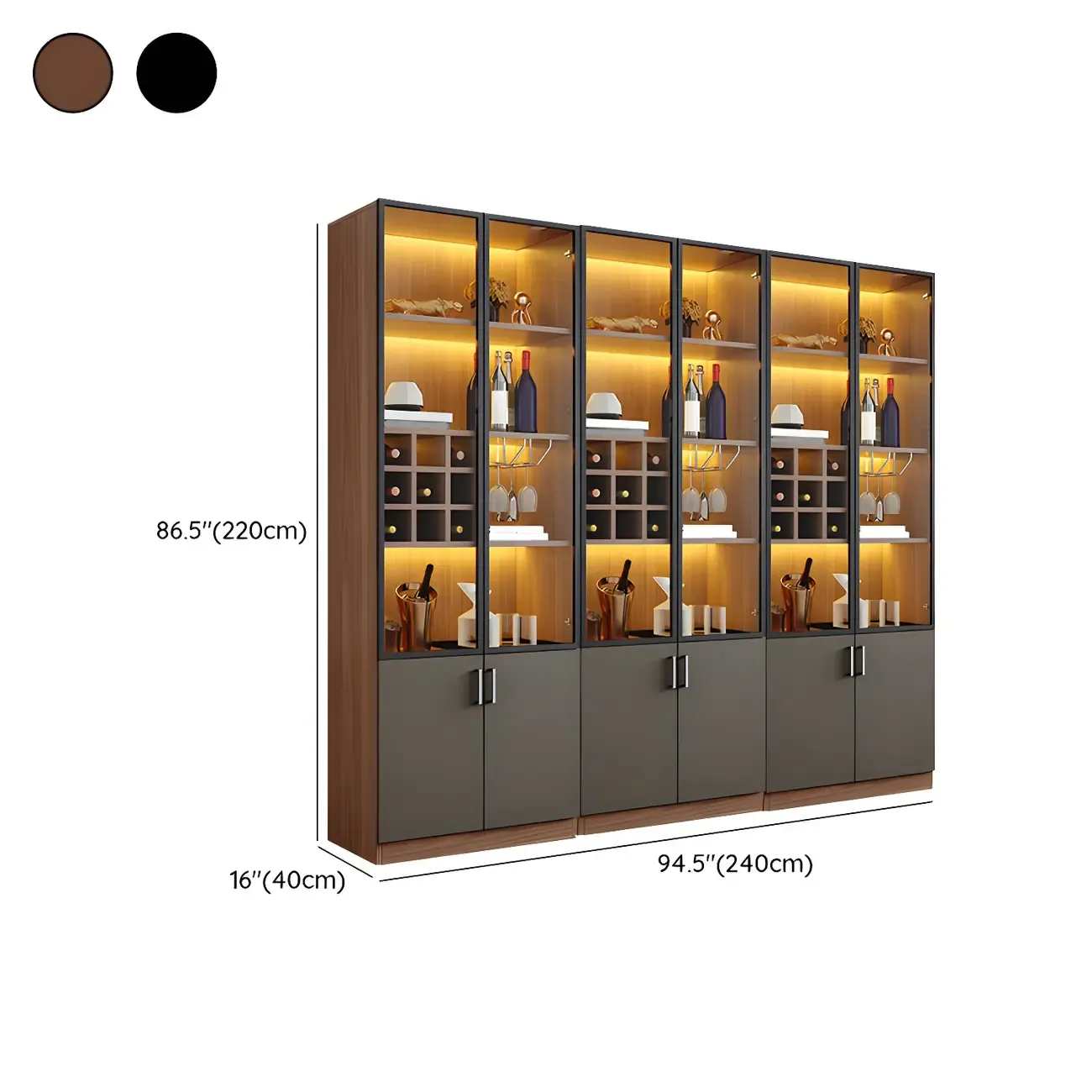 Glam Wooden Display Cabinet with Glass and Wine Storage Image - 29