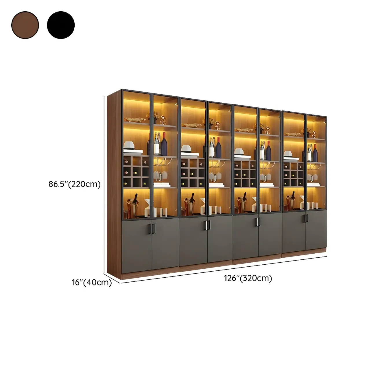 Glam Wooden Display Cabinet with Glass and Wine Storage Image - 30