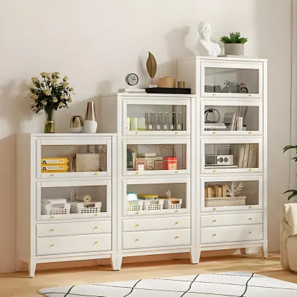 Modern Wooden Display Cabinet with Drawers and Glass Doors Image - 4