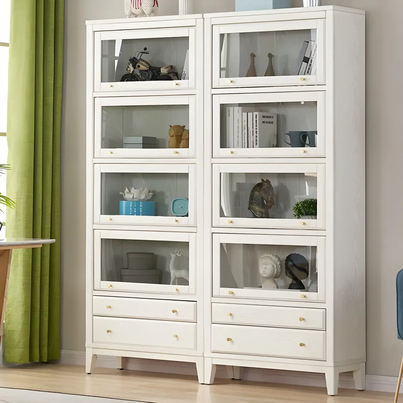 Modern Wooden Display Cabinet with Drawers and Glass Doors Image - 6