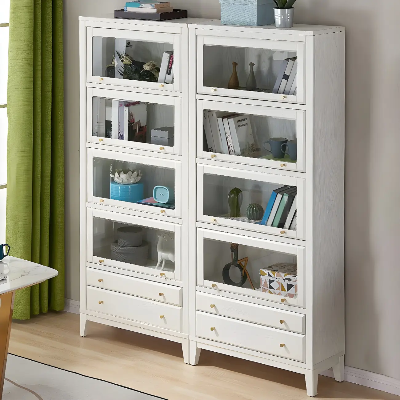 Modern Wooden Display Cabinet with Drawers and Glass Doors Image - 8 | homeyfad