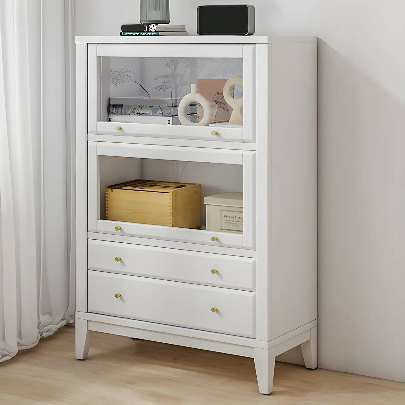 Modern Wooden Display Cabinet with Drawers and Glass Doors Image - 9 | homeyfad