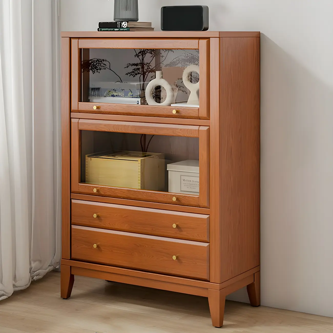 Modern Wooden Display Cabinet with Drawers and Glass Doors Image - 11 | homeyfad