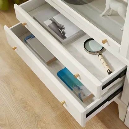 Modern Wooden Display Cabinet with Drawers and Glass Doors Image - 12