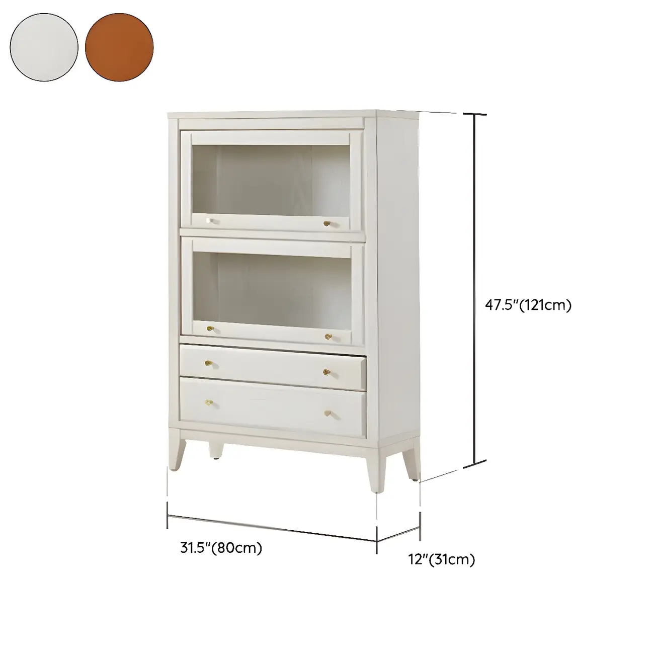 Modern Wooden Display Cabinet with Drawers and Glass Doors #size