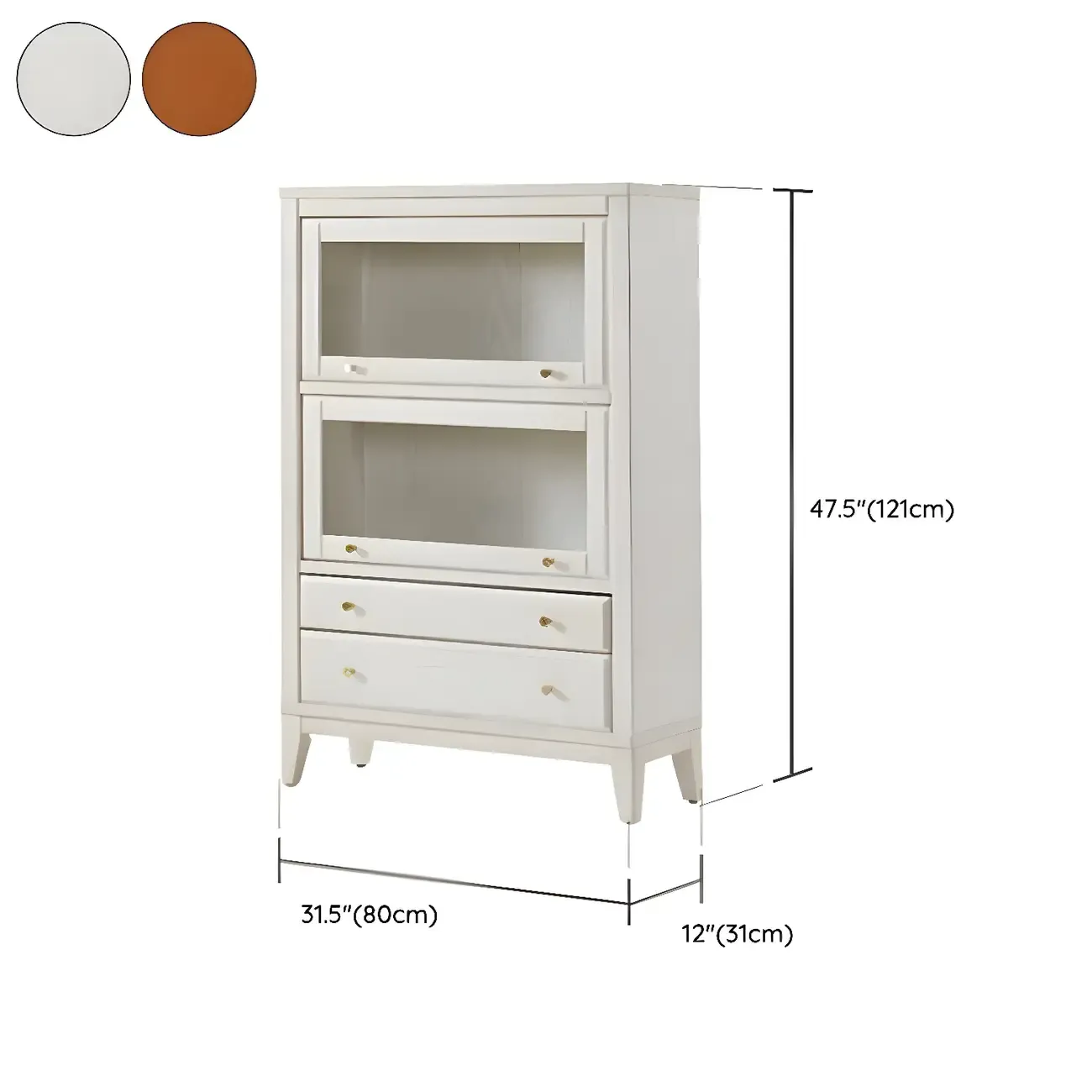 Modern Wooden Display Cabinet with Drawers and Glass Doors #size