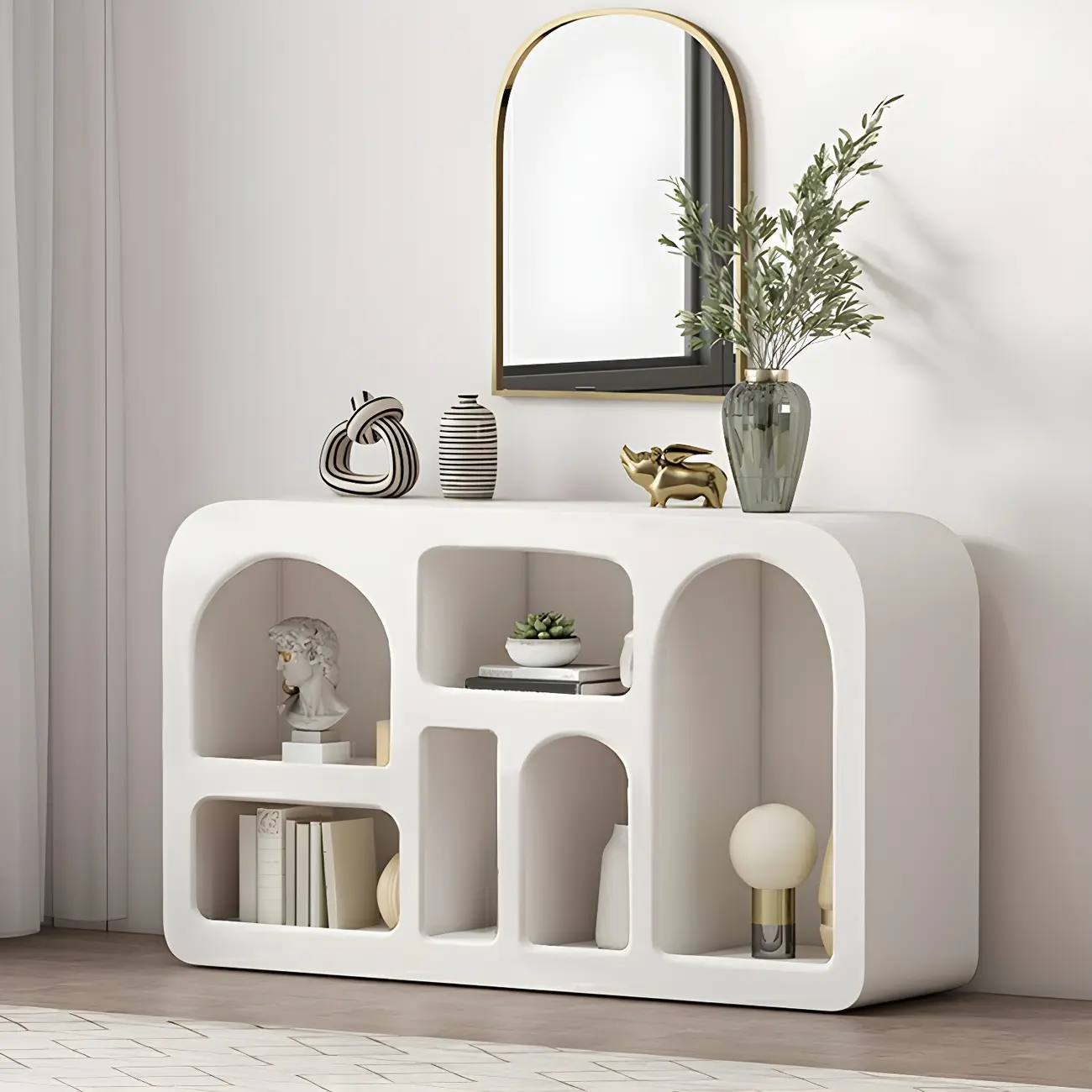 Modern White Wooden Open Display Cabinet for Home Image - 1 | homeyfad