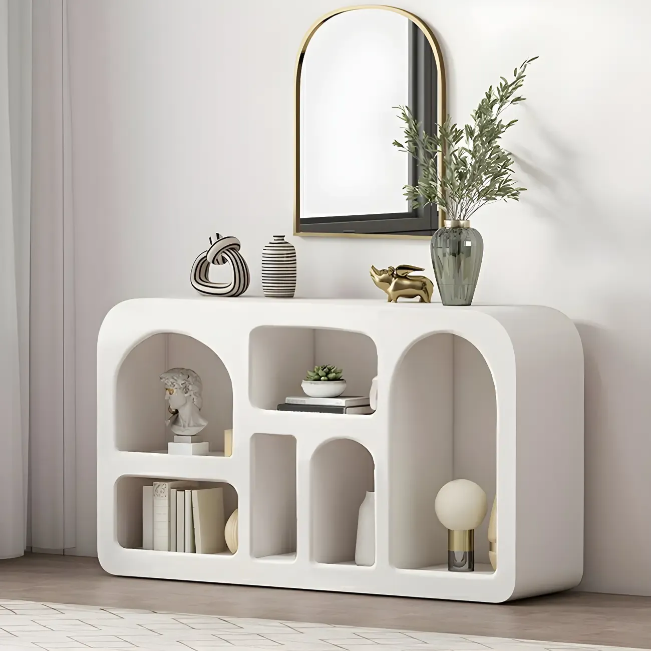 Modern White Wooden Open Display Cabinet for Home Image - 1