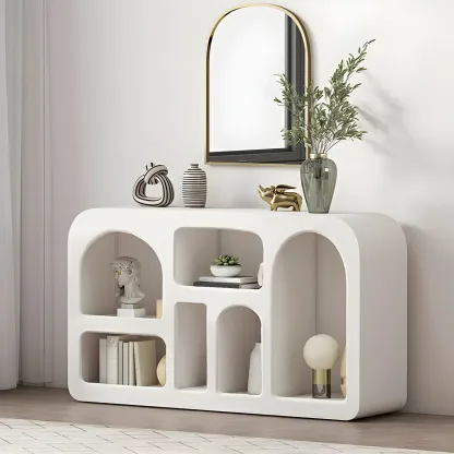 Modern White Wooden Open Display Cabinet for Home Image - 1