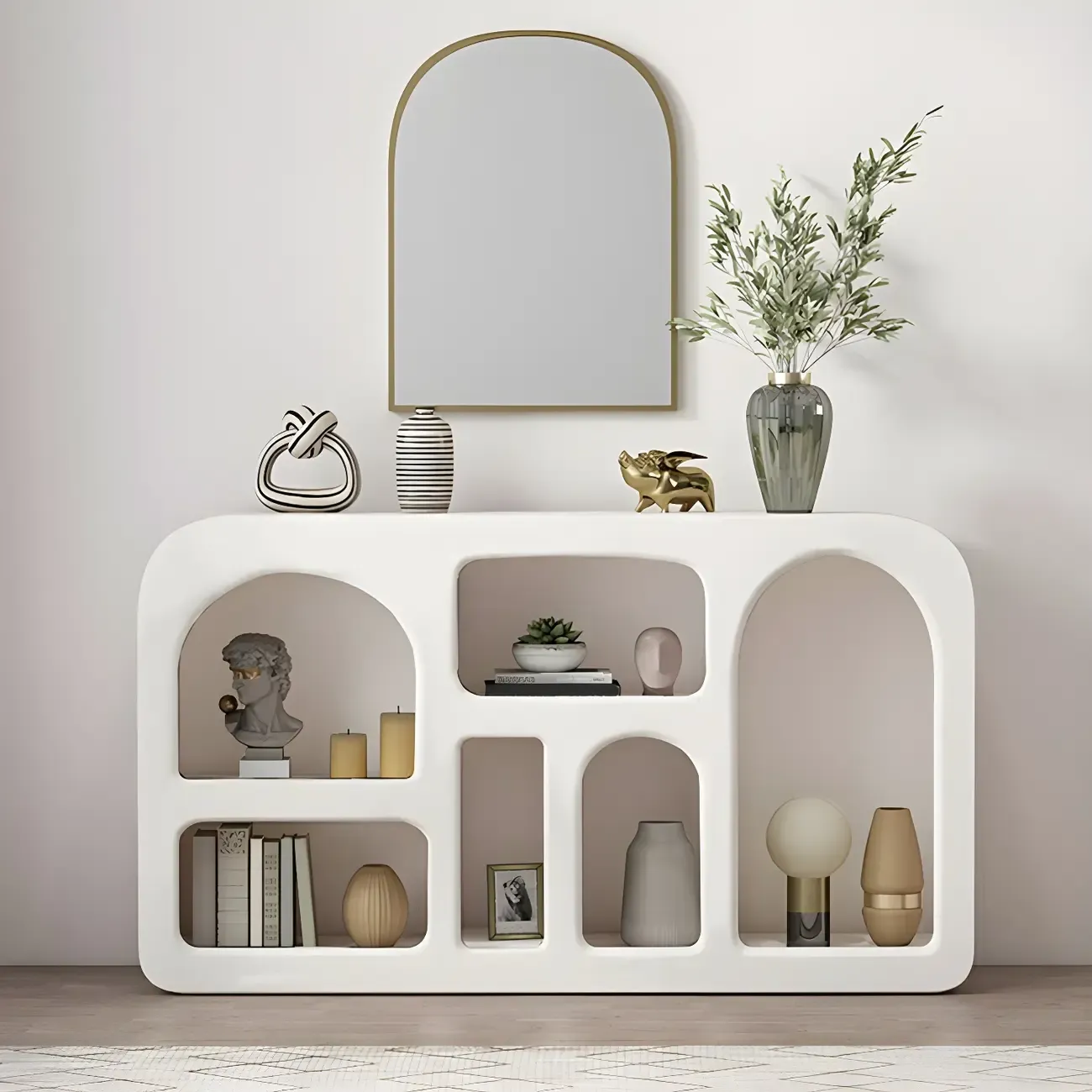 Modern White Wooden Open Display Cabinet for Home Image - 3