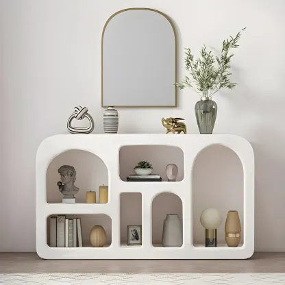 Modern White Wooden Open Display Cabinet for Home Image - 3