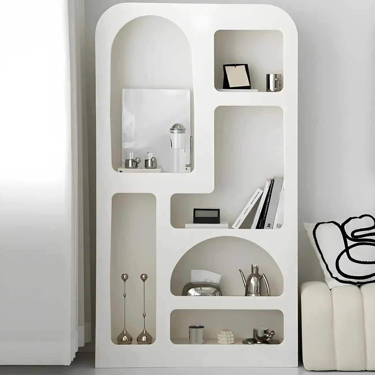 Modern White Wooden Open Display Cabinet for Home Image - 7