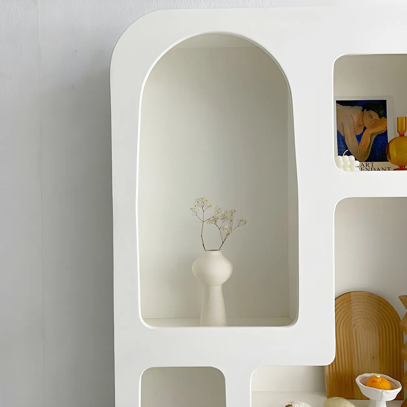 Modern White Wooden Open Display Cabinet for Home Image - 14 | homeyfad