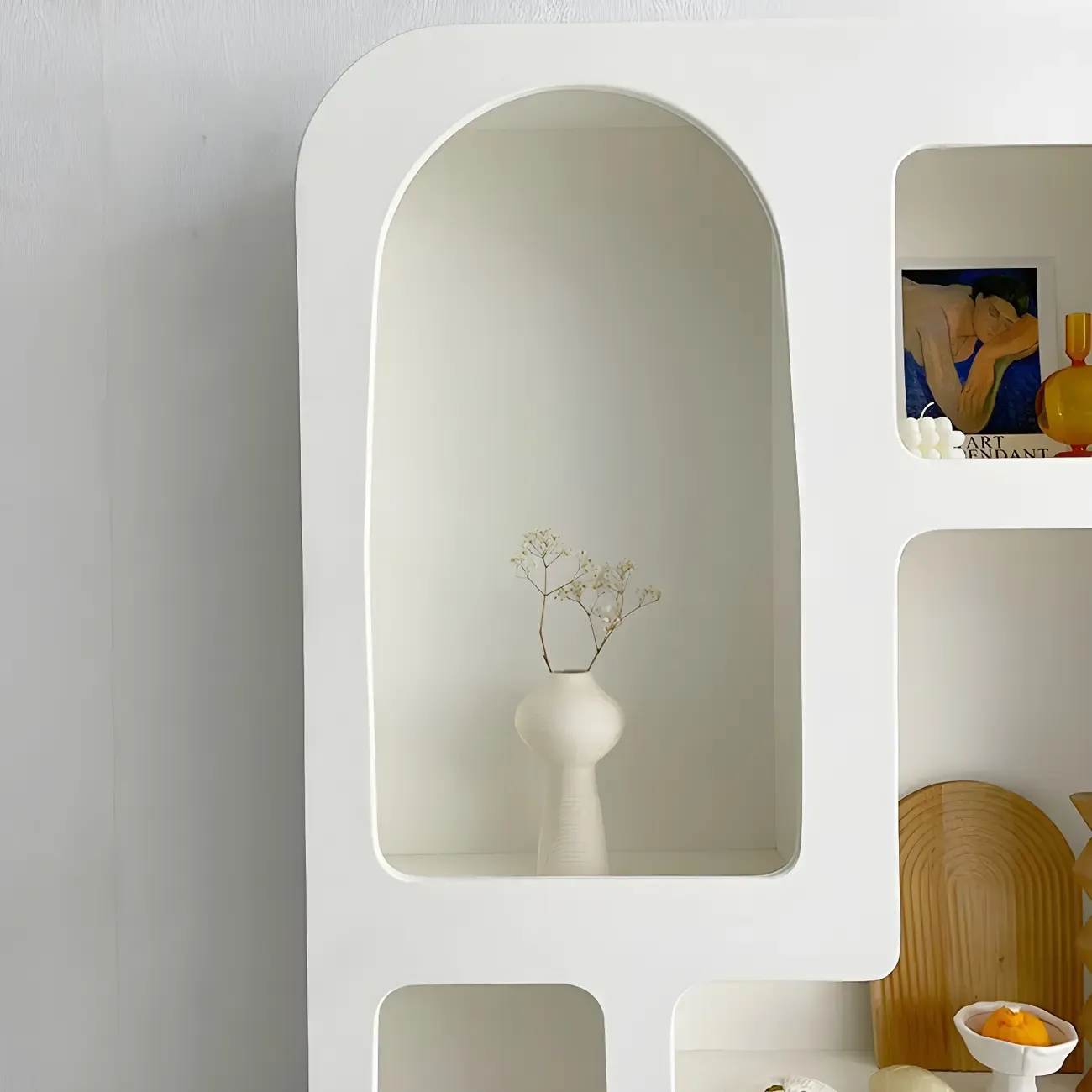 Modern White Wooden Open Display Cabinet for Home Image - 14