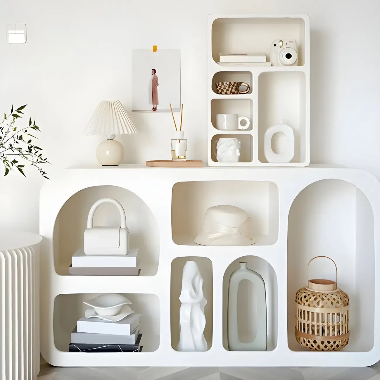 Modern White Wooden Open Display Cabinet for Home Image - 15