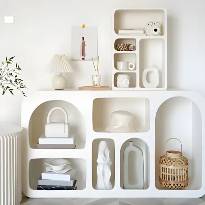 Modern White Wooden Open Display Cabinet for Home Image - 15