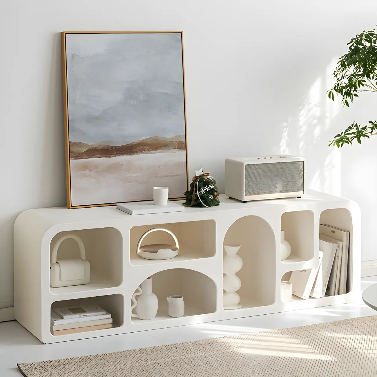 Modern White Wooden Open Display Cabinet for Home Image - 16 | homeyfad