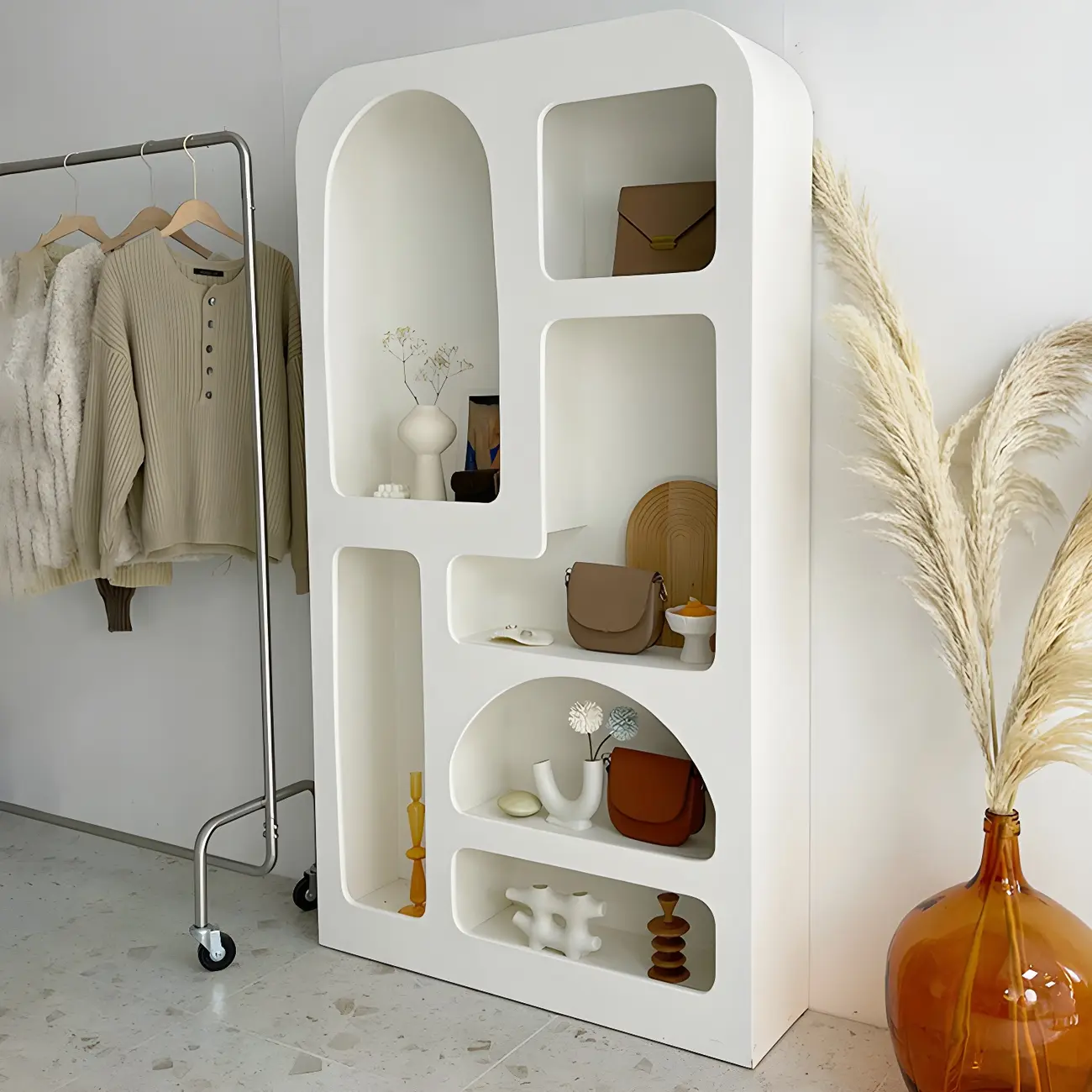 Modern White Wooden Open Display Cabinet for Home Image - 17 | homeyfad