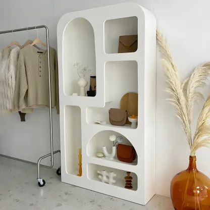 Modern White Wooden Open Display Cabinet for Home Image - 17
