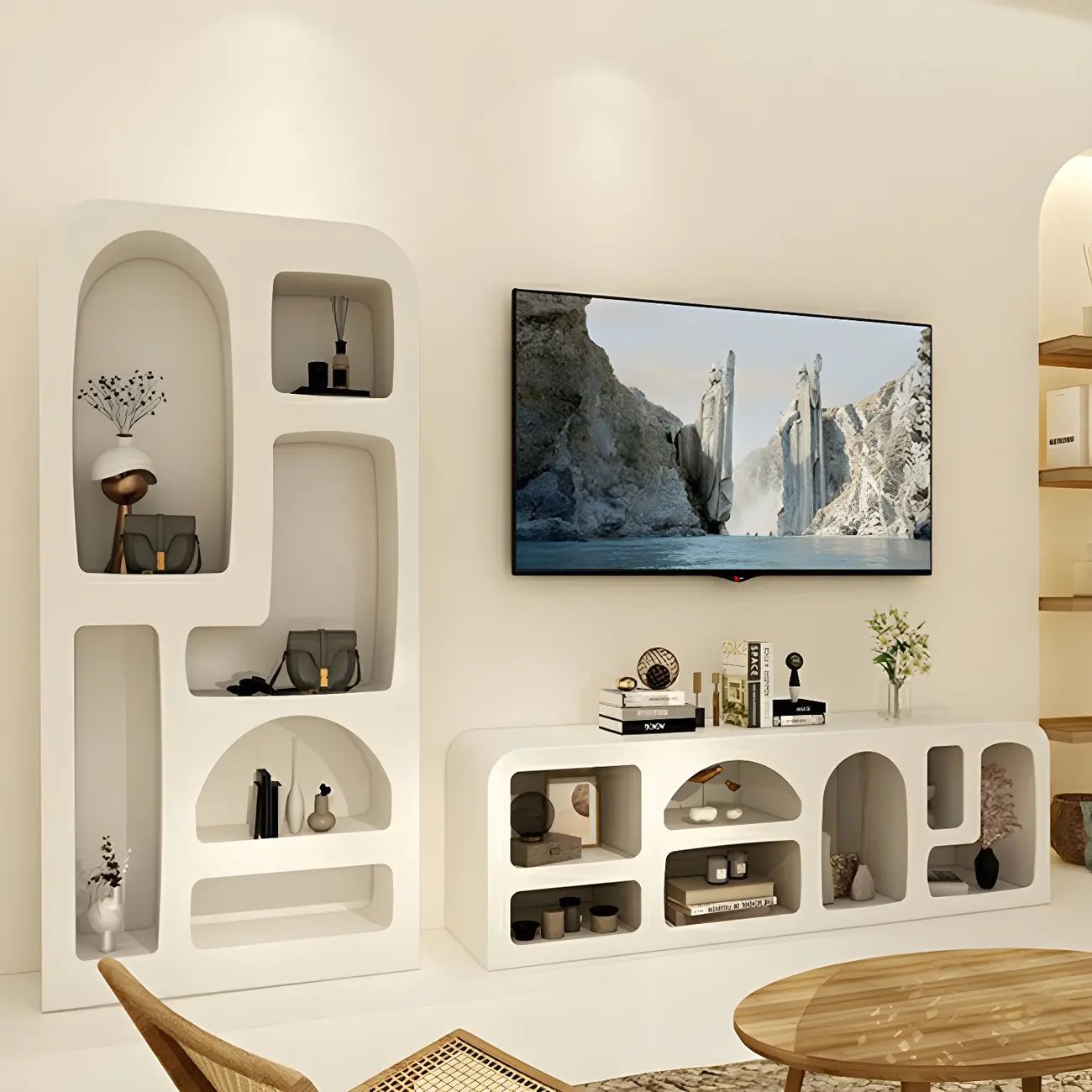 Modern White Wooden Open Display Cabinet for Home Image - 18 | homeyfad