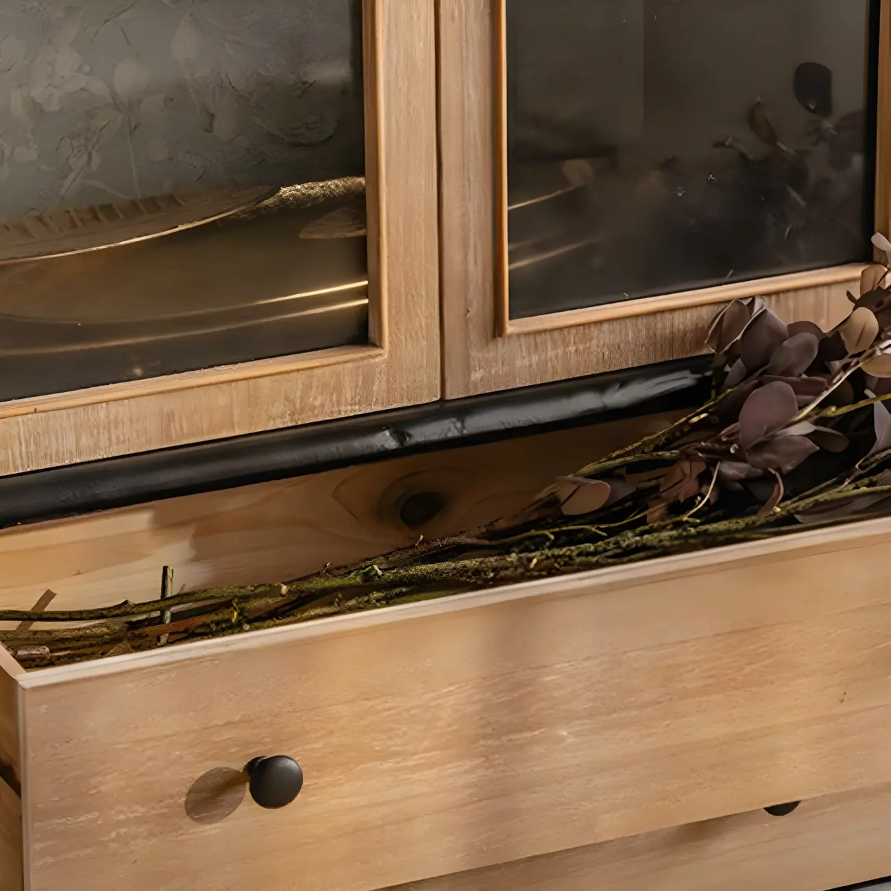 Elegant Pine Wooden Glass Display Cabinet for Dining Room Image - 7 | homeyfad