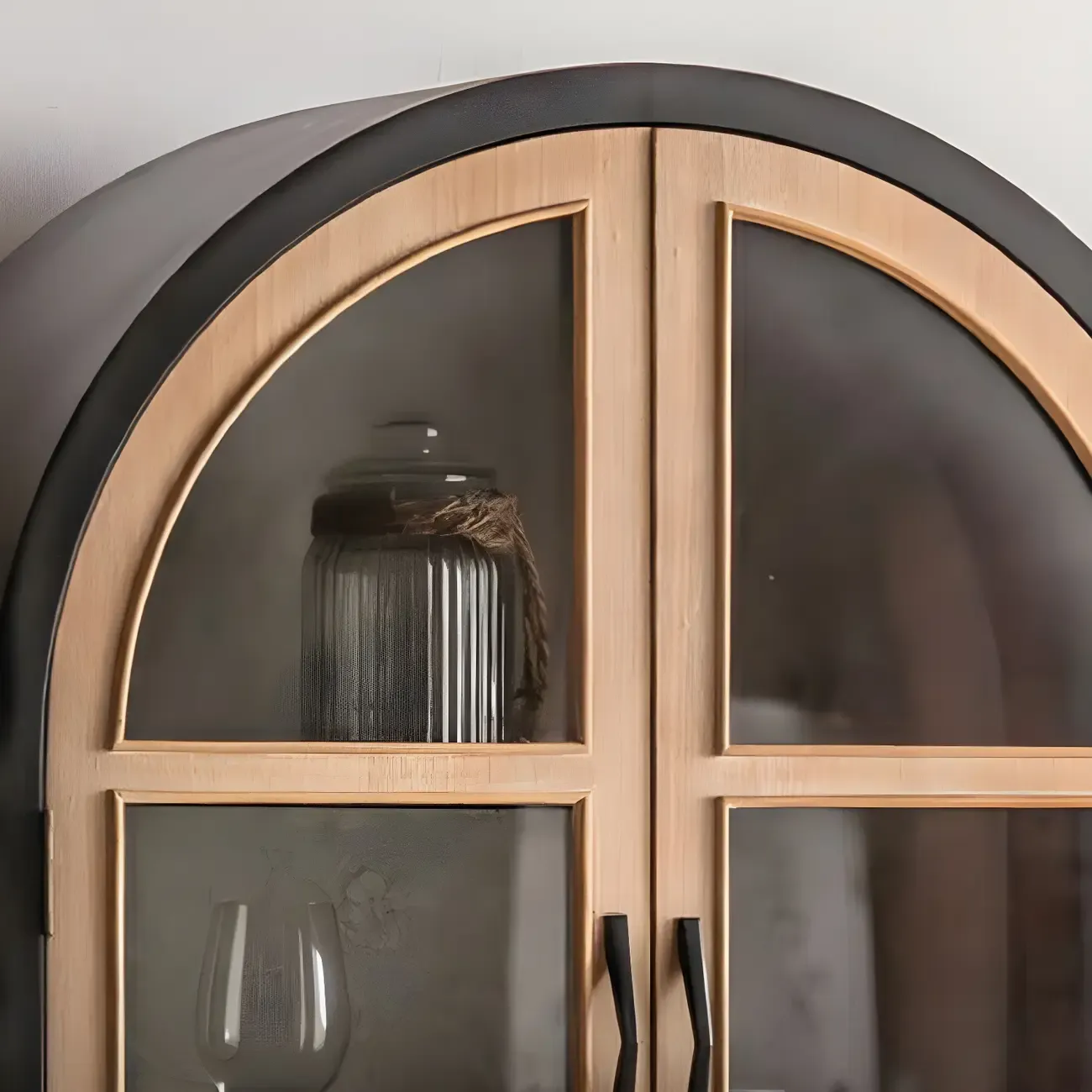 Elegant Pine Wooden Glass Display Cabinet for Dining Room Image - 9