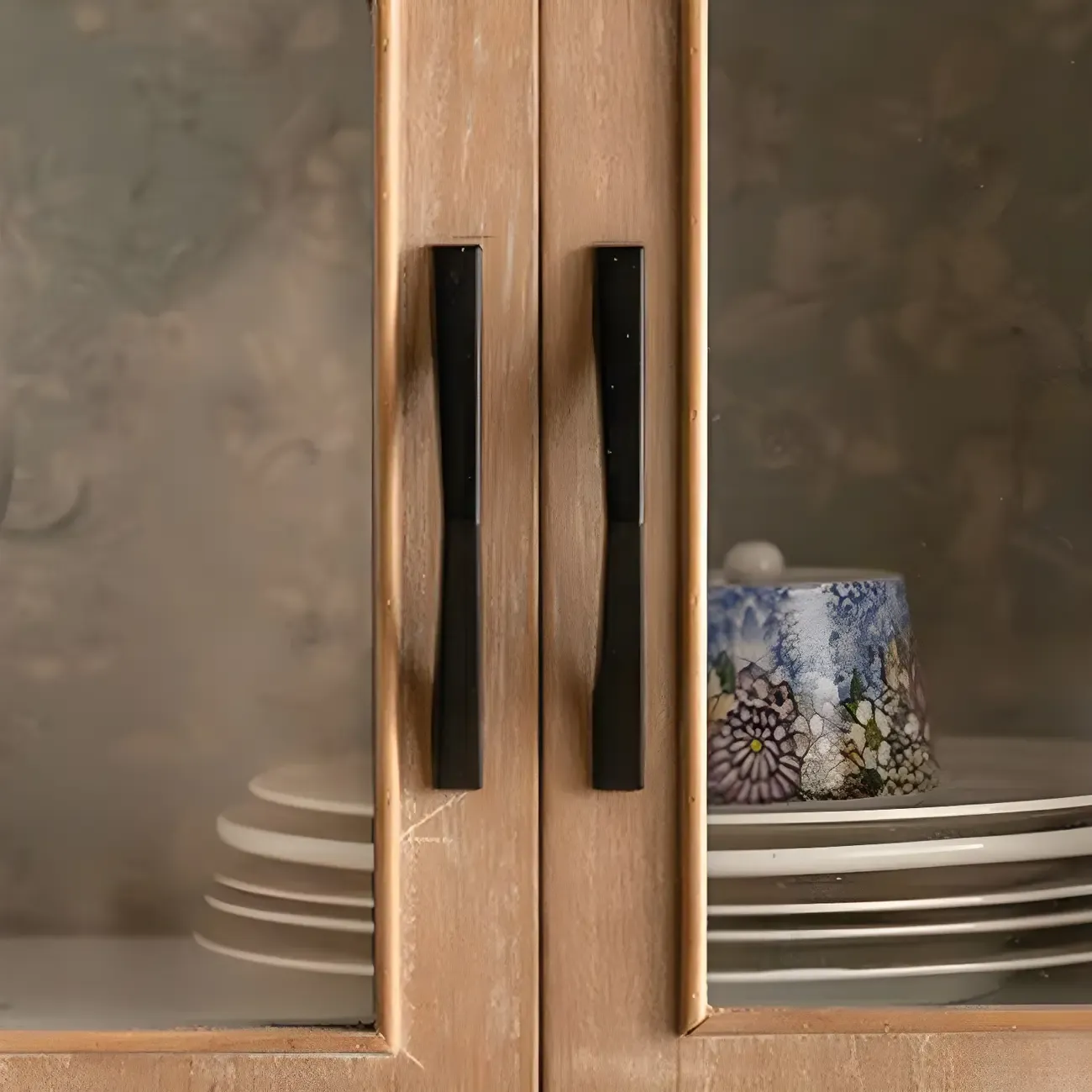 Elegant Pine Wooden Glass Display Cabinet for Dining Room Image - 10