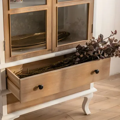 Elegant Pine Wooden Glass Display Cabinet for Dining Room Image - 12