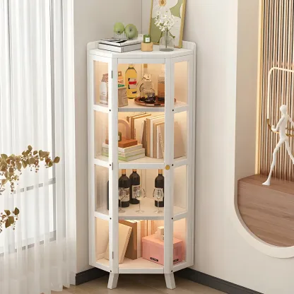 Multi-Shelf Bamboo White Corner Curio Cabinet Image - 1