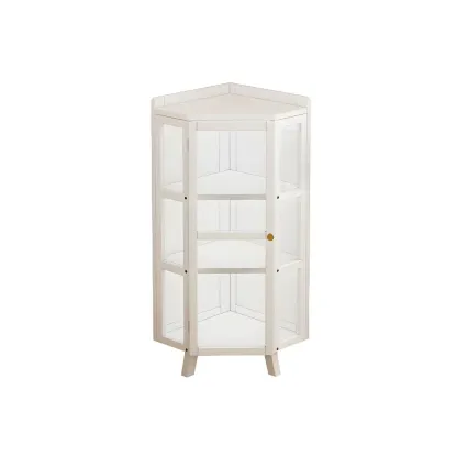 Multi-Shelf Bamboo White Corner Curio Cabinet Image - 4