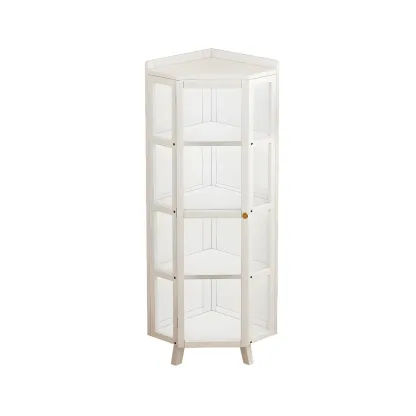 Multi-Shelf Bamboo White Corner Curio Cabinet Image - 5