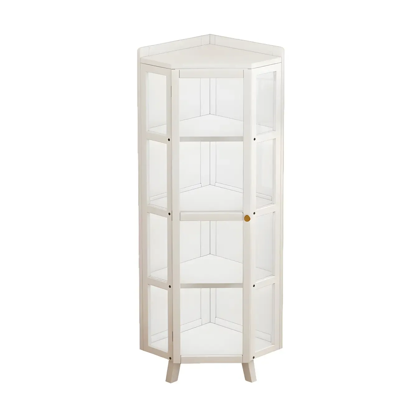 Multi-Shelf Bamboo White Corner Curio Cabinet Image - 7