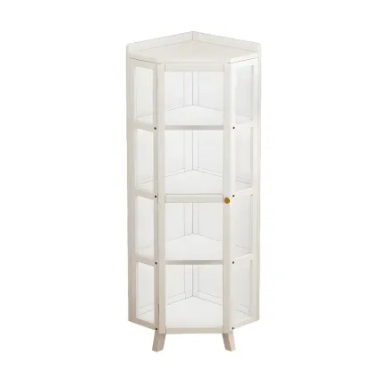 Multi-Shelf Bamboo White Corner Curio Cabinet Image - 7