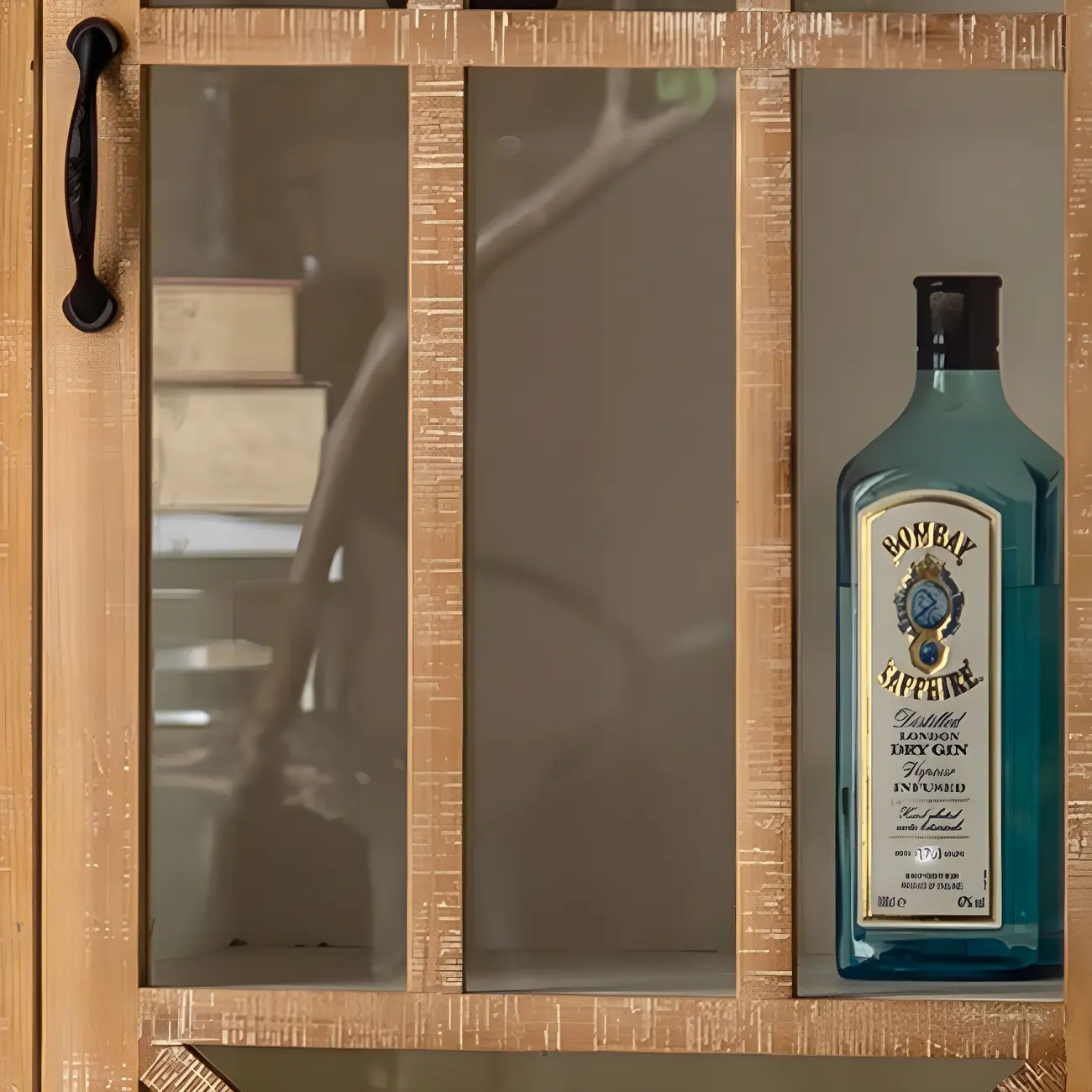 Vintage Natural Wood Display Cabinet with Glass Doors for Kitchen Image - 9 | homeyfad