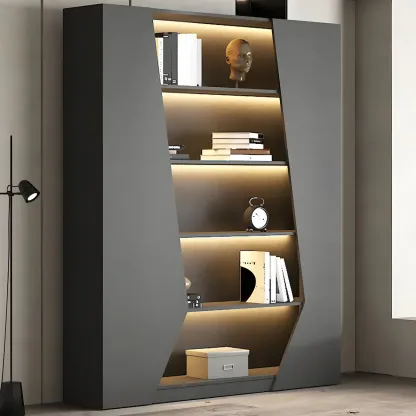 Contemporary Grey Wooden Display Cabinet with LED Shelves Image - 8