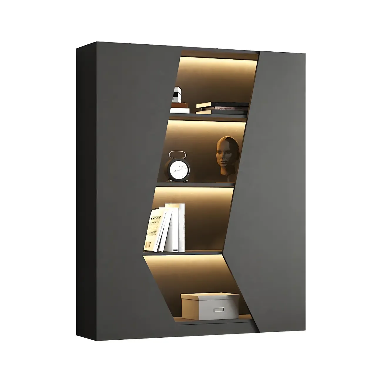 Contemporary Grey Wooden Display Cabinet with LED Shelves Image - 10