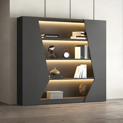 Contemporary Grey Wooden Display Cabinet with LED Shelves Image - 12