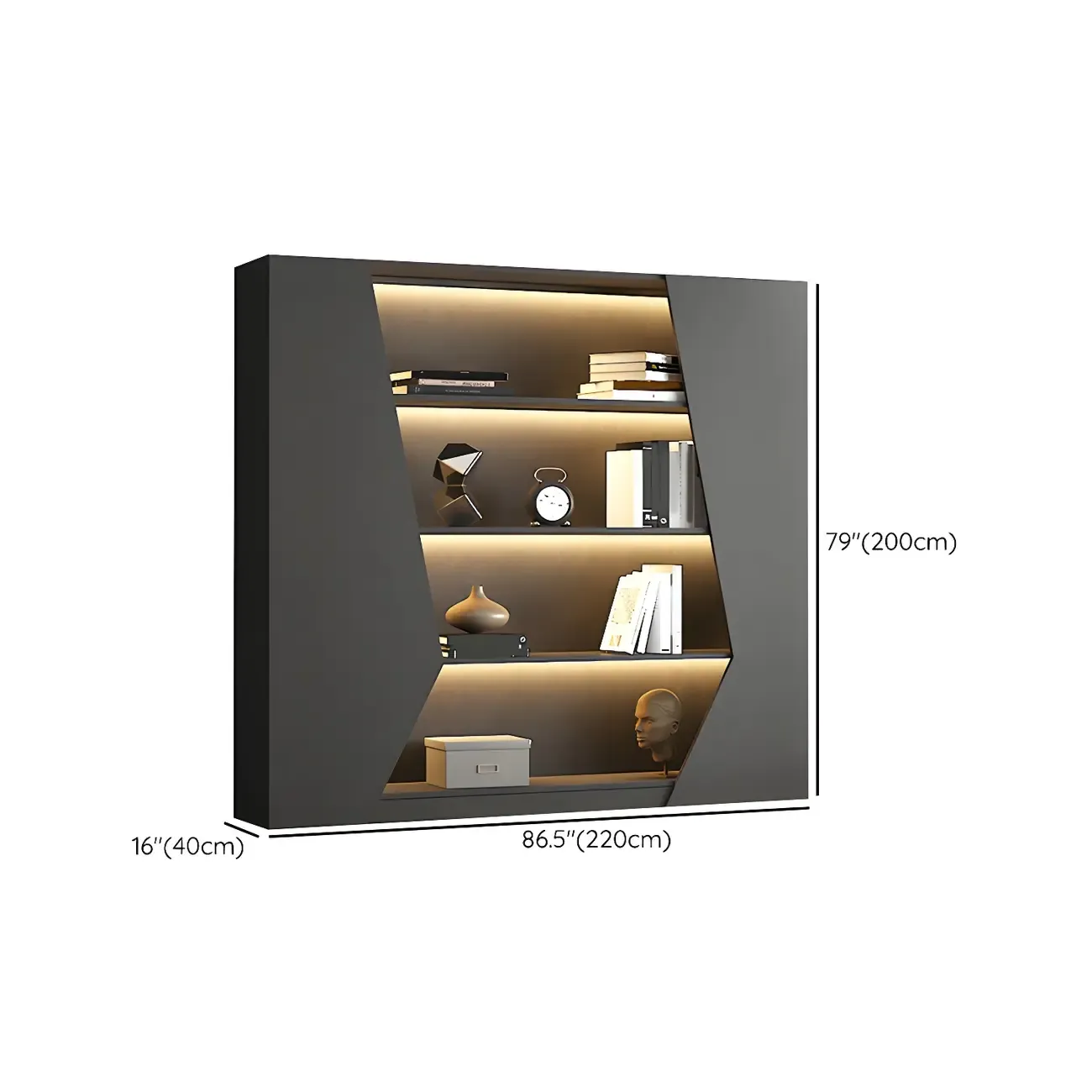 Contemporary Grey Wooden Display Cabinet with LED Shelves Image - 19