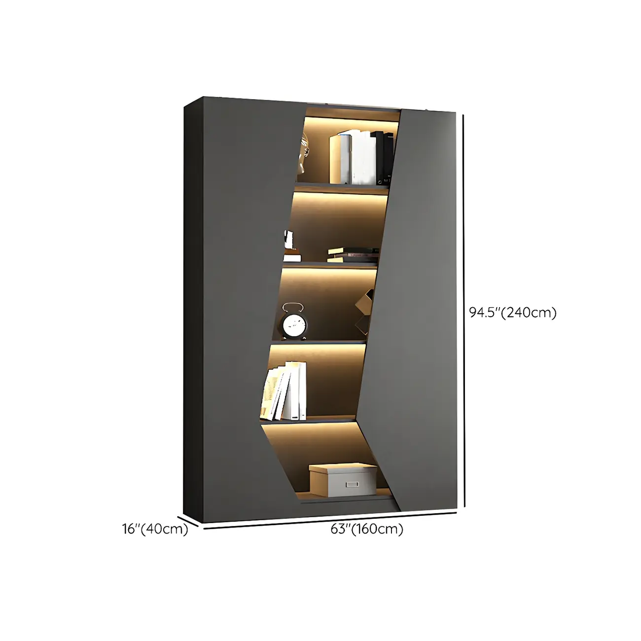 Contemporary Grey Wooden Display Cabinet with LED Shelves Image - 21 | homeyfad