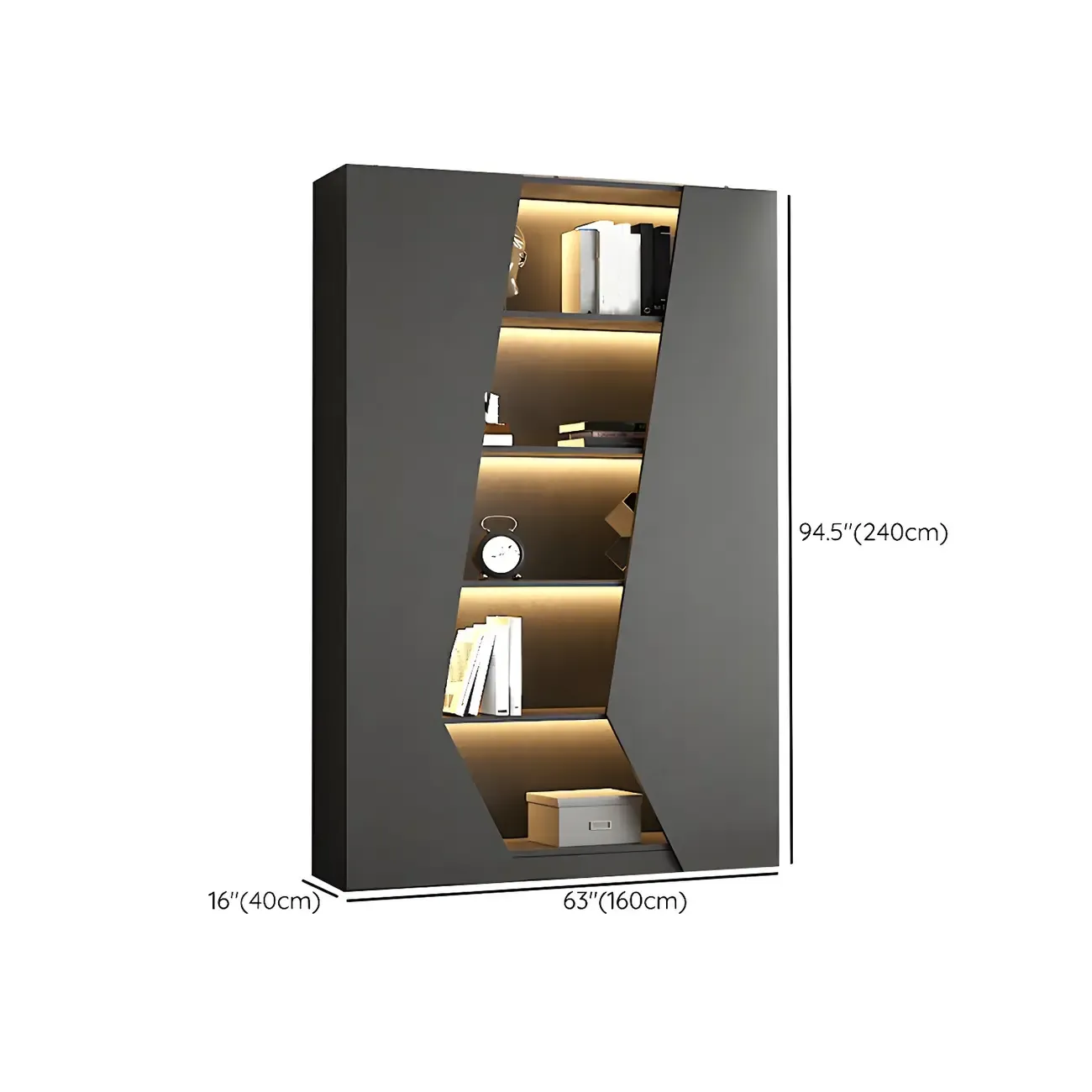 Contemporary Grey Wooden Display Cabinet with LED Shelves Image - 21