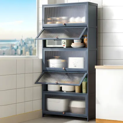 Stylish Steel Display Cabinet with Glass Doors for Kitchen Image - 2