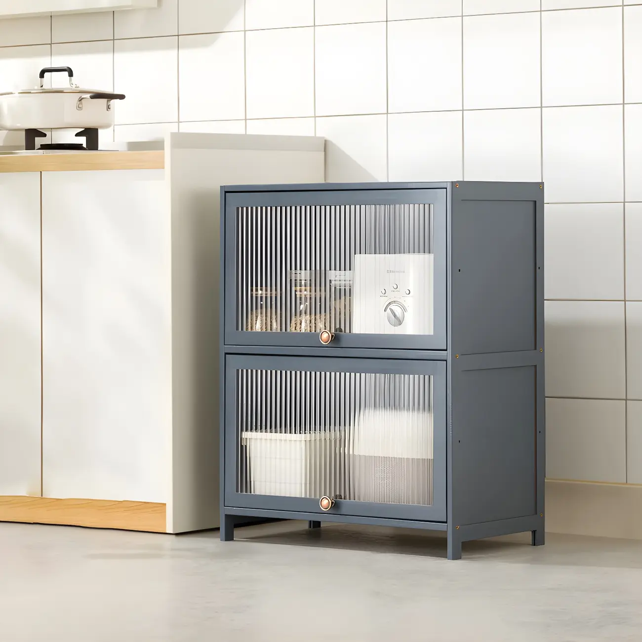 Stylish Steel Display Cabinet with Glass Doors for Kitchen Image - 7 | homeyfad