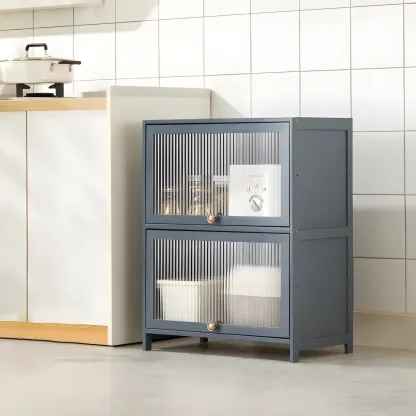 Stylish Steel Display Cabinet with Glass Doors for Kitchen Image - 7