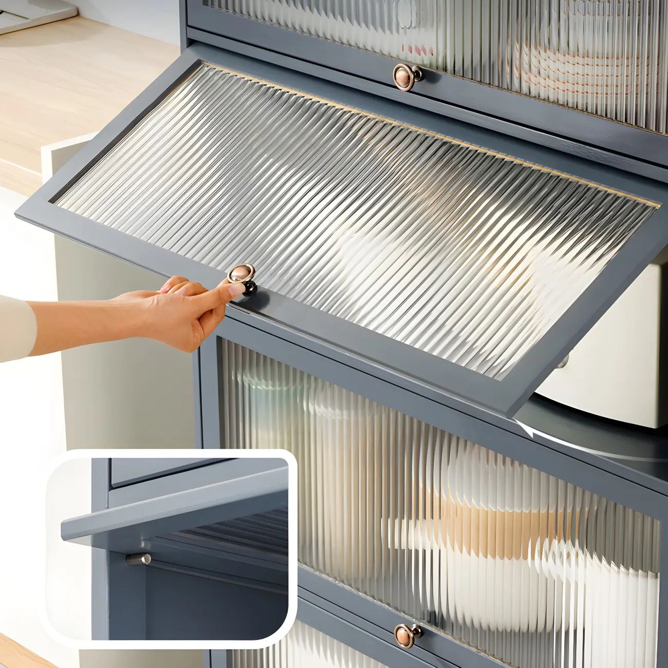 Stylish Steel Display Cabinet with Glass Doors for Kitchen Image - 8 | homeyfad