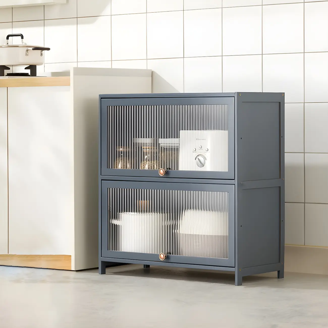 Stylish Steel Display Cabinet with Glass Doors for Kitchen Image - 10 | homeyfad