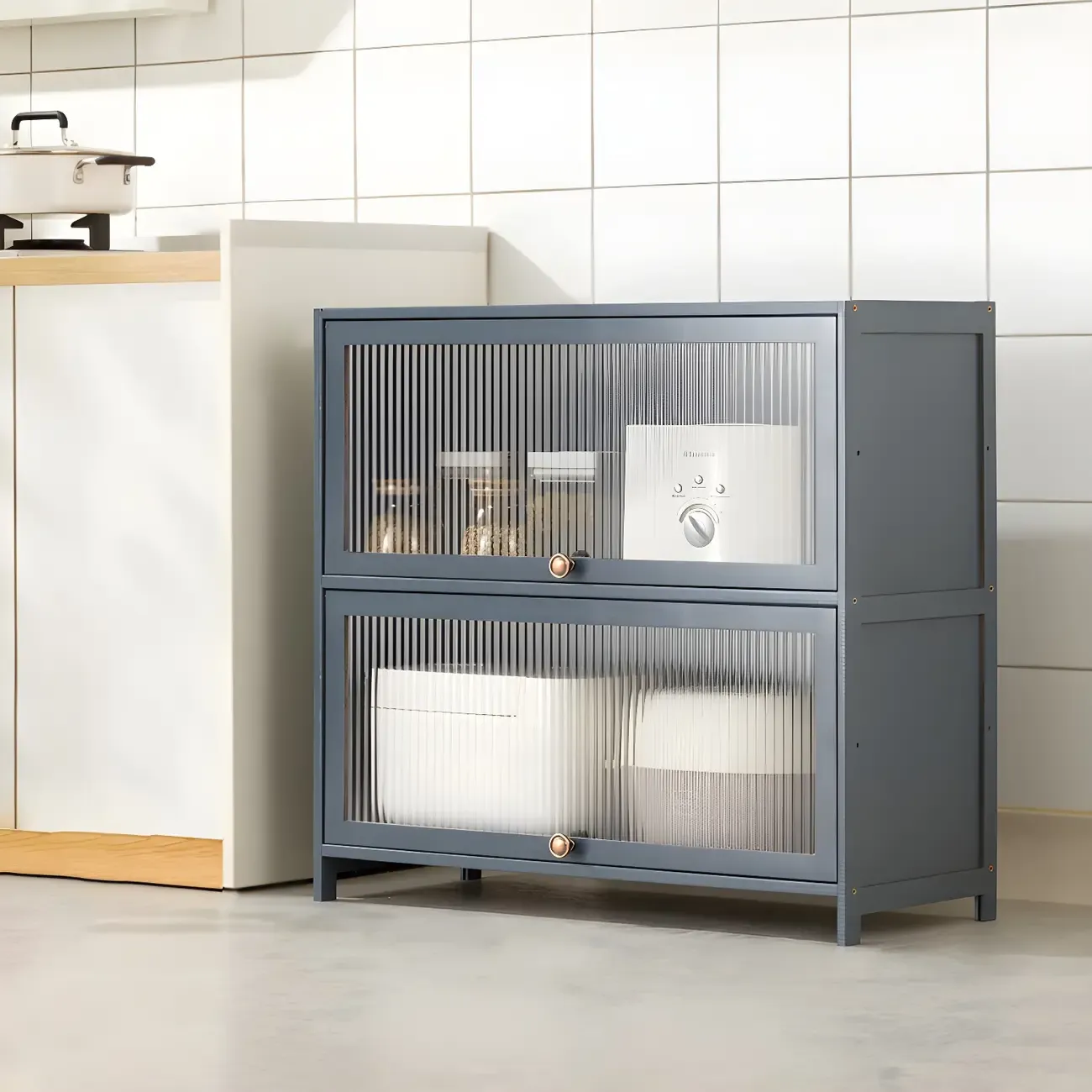 Stylish Steel Display Cabinet with Glass Doors for Kitchen Image - 11