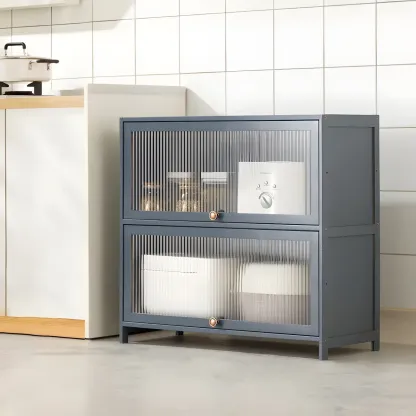 Stylish Steel Display Cabinet with Glass Doors for Kitchen Image - 11