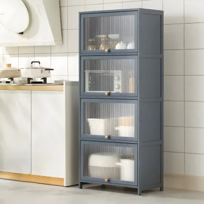 Stylish Steel Display Cabinet with Glass Doors for Kitchen Image - 19