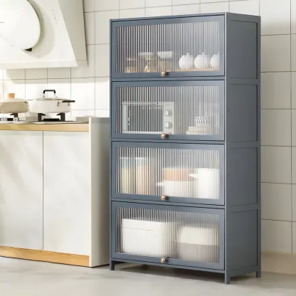Stylish Steel Display Cabinet with Glass Doors for Kitchen Image - 23