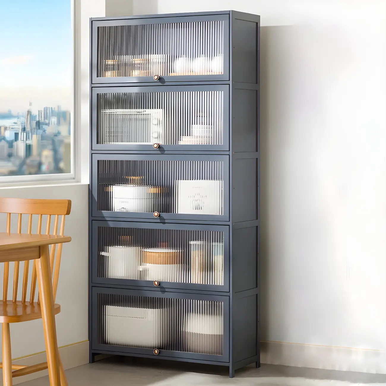 Stylish Steel Display Cabinet with Glass Doors for Kitchen Image - 25 | homeyfad